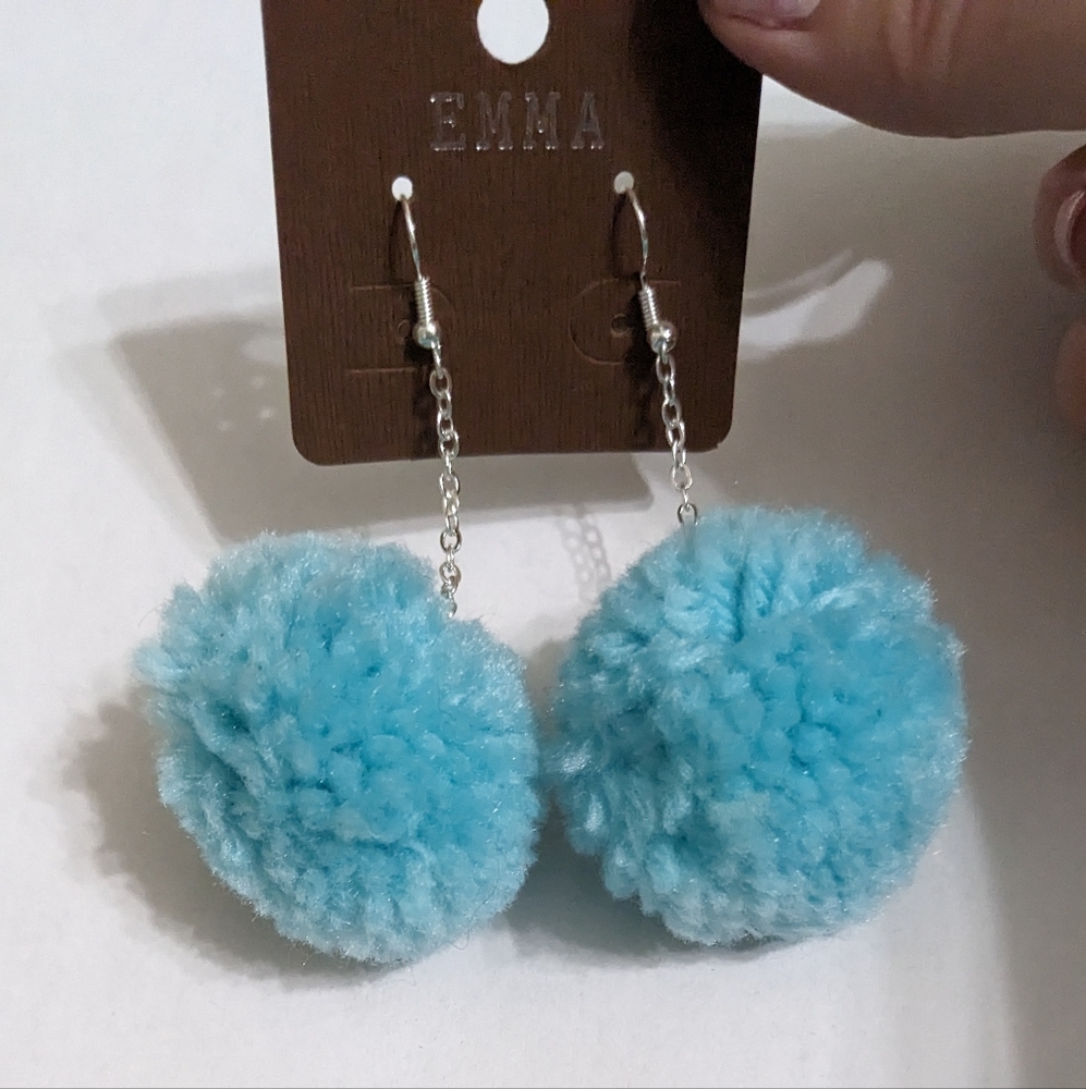 NWT Blue Pom-Pom Dangle Earrings